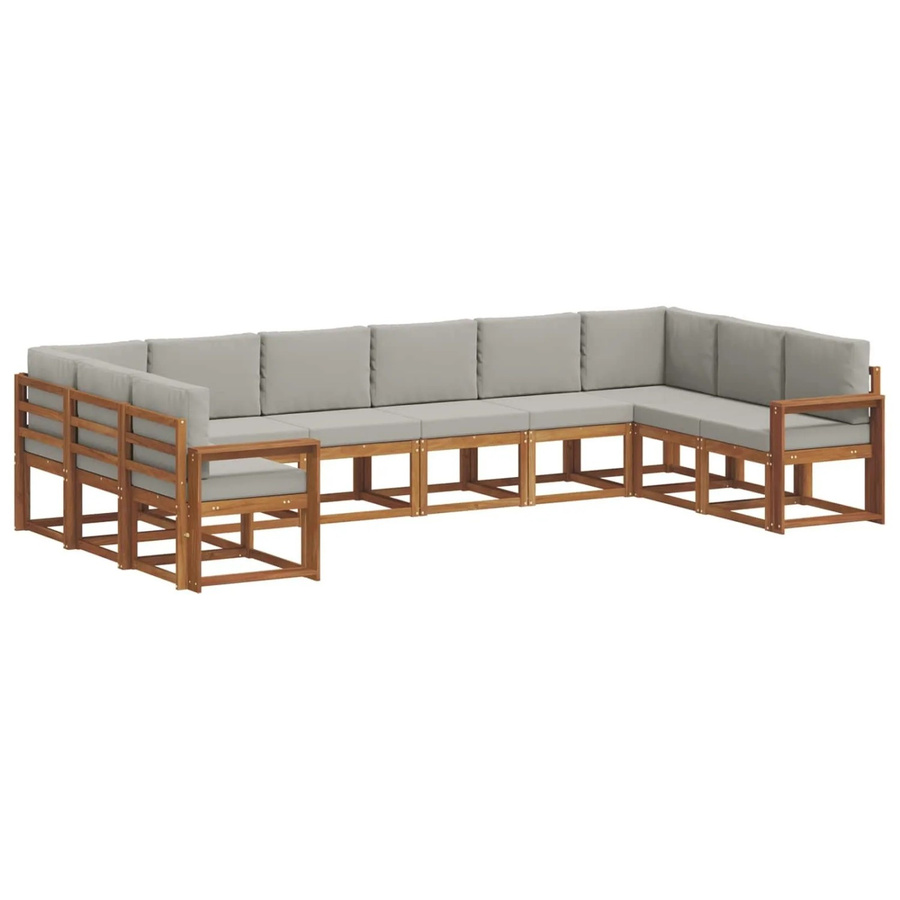 vidaXL Outdoor-Sofagarnitur aus Akazienholz in L-Form mit 10-teiligem Set und Kissen in Hellgrau - Bild 2