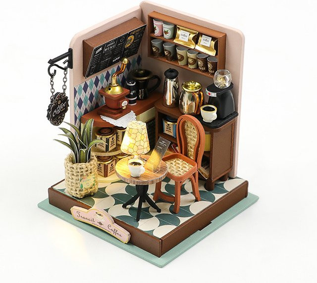 zuuton Kaffeehaus Mini-Puppenhaus-Set, 3D-Puzzle, Holz-Bausatz - Bild 1