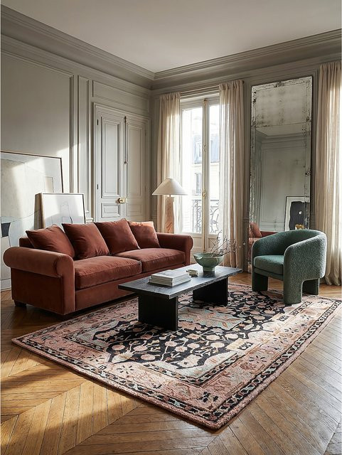 Wollteppich Orient von Kadima Design in Rosa-Schwarz, B: 120 cm, L: 170 cm - Bild 1