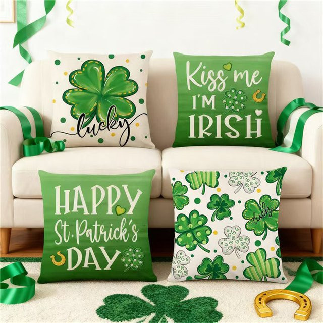 VIKAMA St. Patrick's Day Dekokissen-Set mit Grafikprint für Sofa und Wohnzimmer, Kissenbezüge quadratisch, B/T/H: 30 x 30 x 30 cm - Bild 1