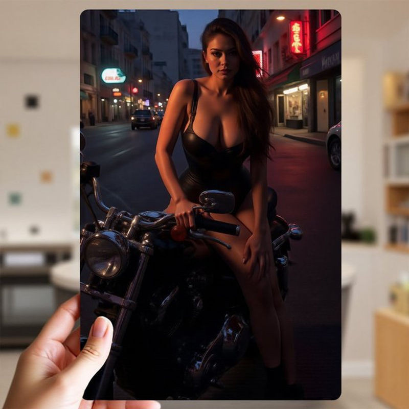 Vintage Metall Wandkunst Schild CIFBUY Retro Motorrad-Dame Wanddekoration mehrfarbig B: 30,48 cm, H: 30,48 cm - Bild 1