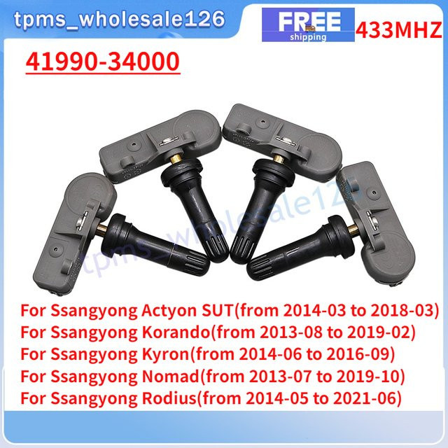 GANGLE Reifendruck Kontrollsystem 4er-Set TPMS Sensoren 433MHz für Ssangyong Actyon Sport, Korando, CKyron, Musso, Nomad, Rexton und Rodius - Bild 1