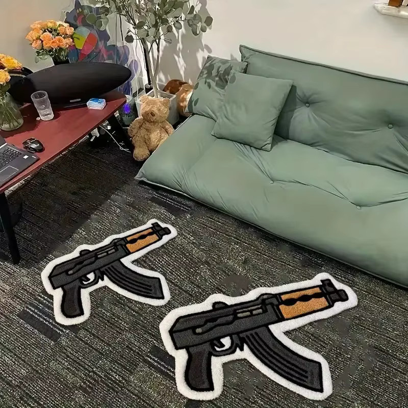 VIKAMA Teppich im Cartoon-Stil mit Gewehr-Design, rutschfester Nachttischteppich für dein Schlafzimmer - Bild 2