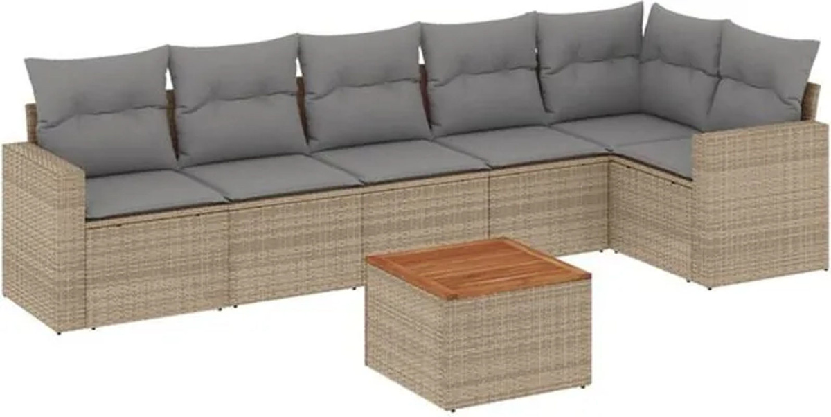 7-teilige Garten-Sofagarnitur mit Kissen aus Polyrattan in Beige von vidaxl - Bild 1