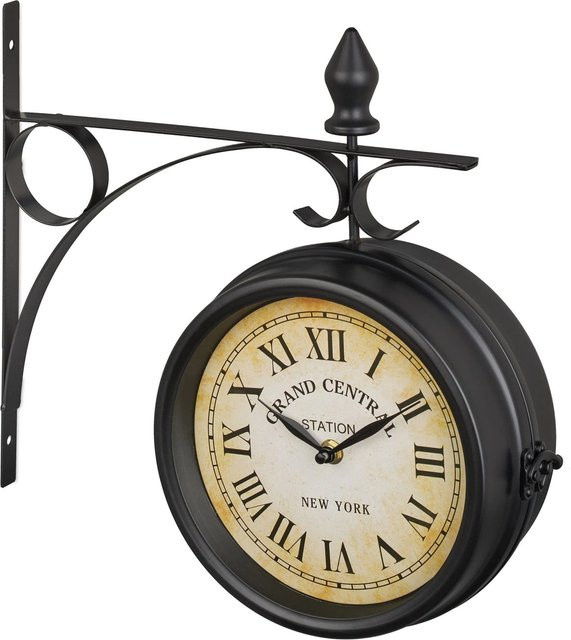 Relaxdays Bahnhofsuhr im Retro-Design, doppelseitig, Eisen und Glas, Schwarz, B: 34 cm, H: 33 cm, T: 10 cm - Bild 1