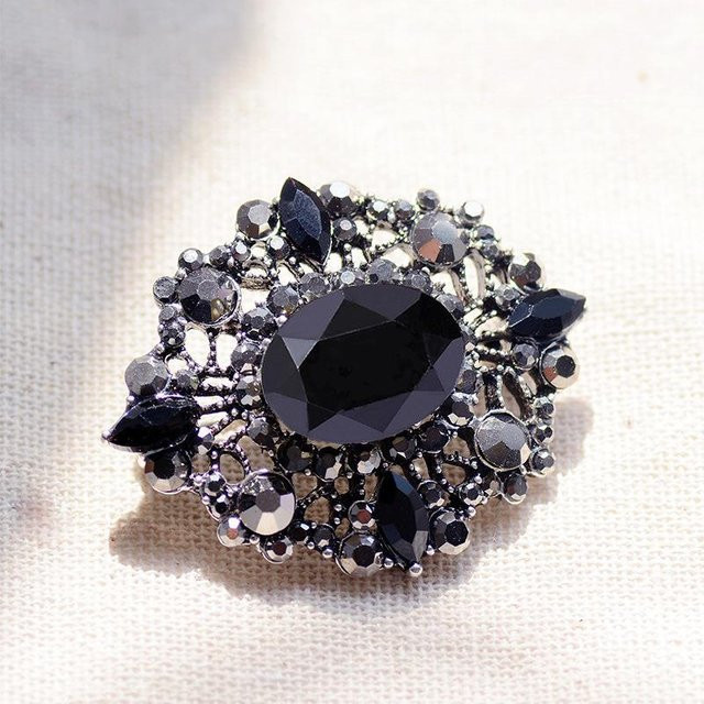 YIRAN Jewelry Brosche, Schwarz, Strass, Damen, Gray - Bild 1