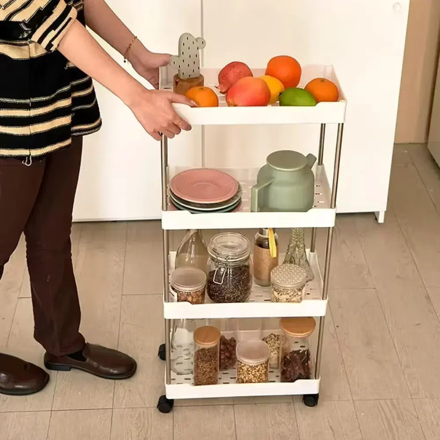 LIUSHADUOLA Rollbarer Aufbewahrungswagen in Weiß, Modernes vertikales Regal für Küche, Badezimmer oder Schlafzimmer - Bild 4