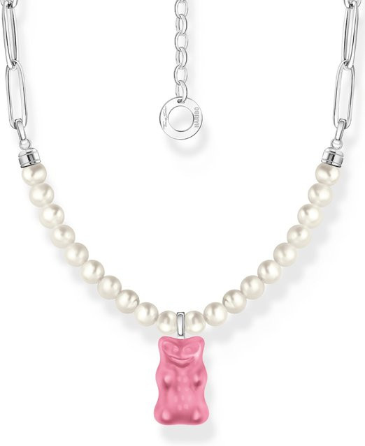 Thomas Sabo Gliederkette mit Perlen und pinkem Goldbären Anhänger, 925 Silber, Damen, 40-45 cm - Bild 1