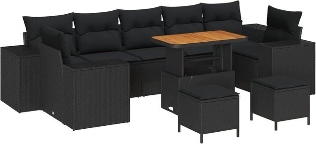 vidaXL Garten-Sofa-Set mit Kissen und Speicherfunktion, 10-teilig, Schwarz - Bild 1