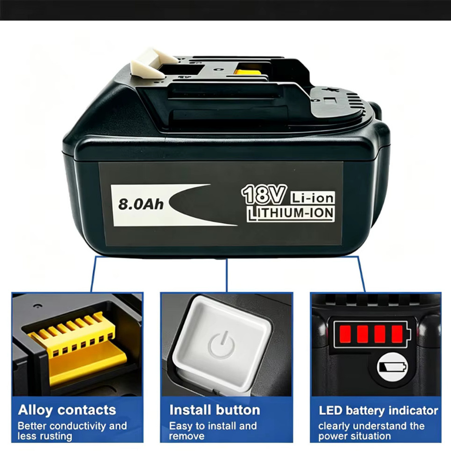 Kabelloser Lithium-Ionen Ersatzakku 18V 8,0Ah für Makita LXT, Farbe Schwarz - Bild 4