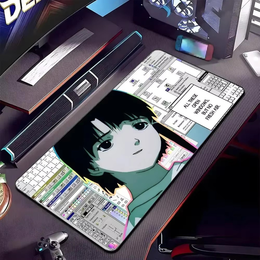 LockEdge Gaming-Mauspad Serial Experiments Lain Cyberpunk Anime Design, groß, schwarz/mehrfarbig - Bild 3