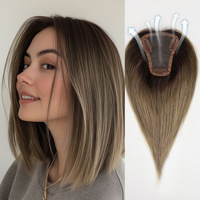 HAIRCUBE Haaraufsatz, Remy-Haar, braun Ombre, 30,5 cm, Damen - Bild 1