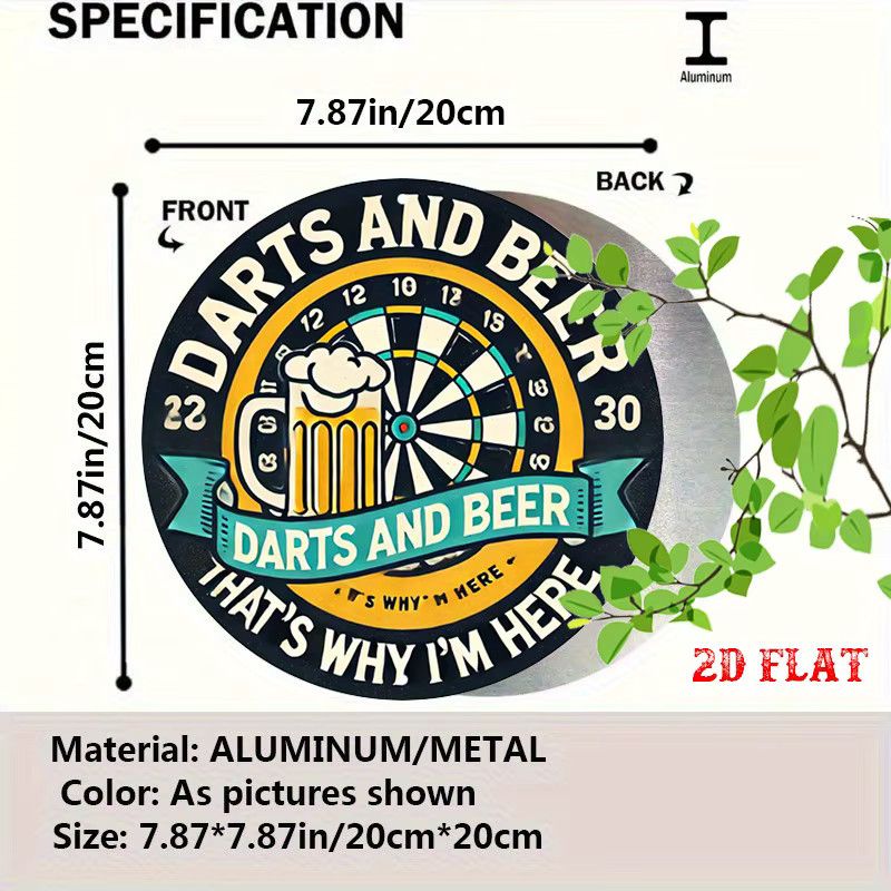 Rundes Aluminiumschild Potdemiel mit Retro-Dart- und Biermotiv, Wandkunst Multicolor, Durchmesser: 20 cm - Bild 2