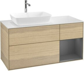 V&B Waschtischunterschrank Finion Wandbeleuchtung in Anthrazit mit Eichenlackierung, Breite: 120 cm, Tiefe: 50,1 cm, Höhe: 50,1 cm - Bild 1