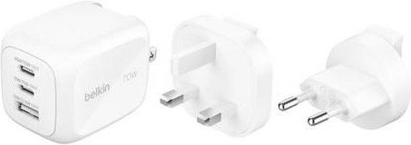 Belkin USB Ladegerät 70W mit 2x USB-C und USB-A, USB Power Delivery GaN, Weiß - Bild 1