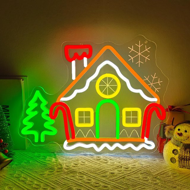 Dimmbares Lebkuchenhäuser Neonschild in Multicolour als Weihnachtsbeleuchtung für Wand und Fenster - Bild 1