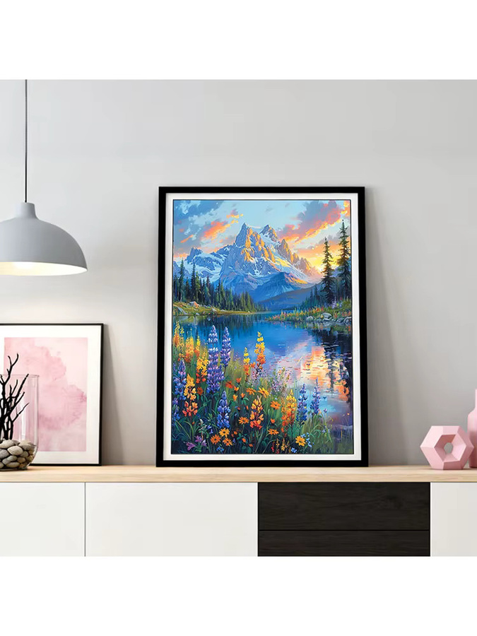 HUACAN 5D DIY Diamant-Mosaik Set mit Berglandschaft und Gänseblümchen, Multicolour, B/H: 30 x 20 cm - Bild 3