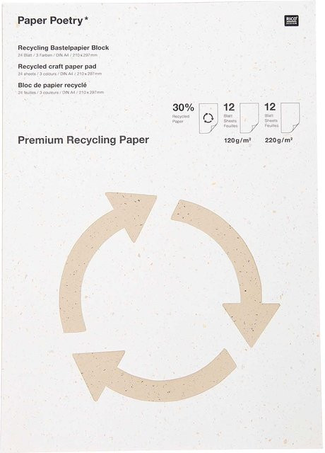 Rico Design Paper Poetry Premium Bastelblock aus Recyclingpapier in Weiß und Beige, A4, 24 Blatt - Bild 1