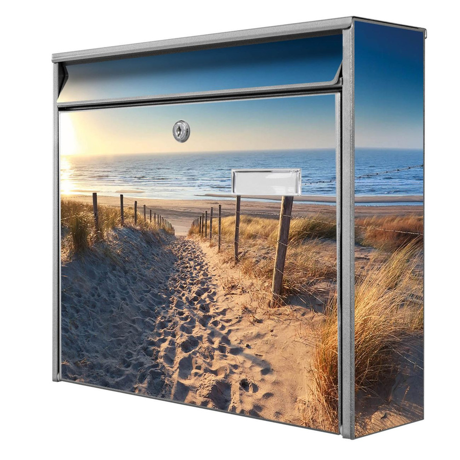 banjado Burg Wächter Wandbriefkasten Modell Mail in Silber mit Nordseestrand Motiv, B/H/T: 36 x 32 x 10 cm - Bild 1