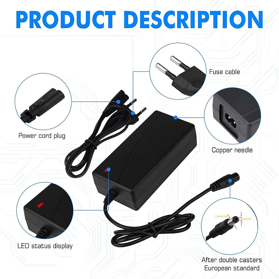 Aleaivy Lithium-Batterieladegerät 54,6V 2A für 13S Li-Ionen-Akkupacks, Schwarz, DC-Stecker 5,5mm x 2,1mm - Bild 2