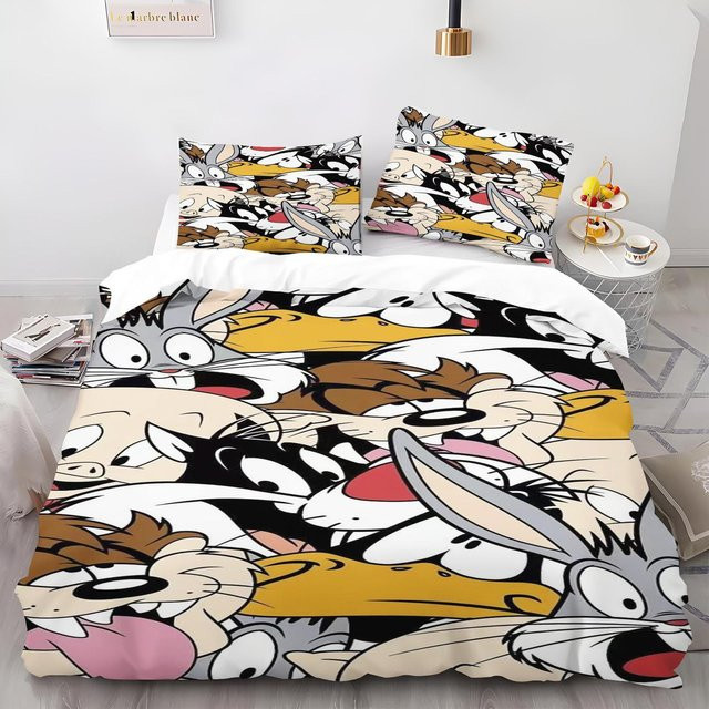 Paslu Bettwäsche Set Kaninchen Cartoon Hase mit Bettbezug und Decke, Hautfreundlich und Atmungsaktiv, Single EU, B/H: 135 x 200 cm - Bild 1