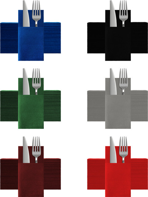 JINYUDOME Einweg-Dinner-Servietten mit Leinengefühl und integrierter Bestecktasche, vorgefaltete Papierservietten in Grau - Bild 1