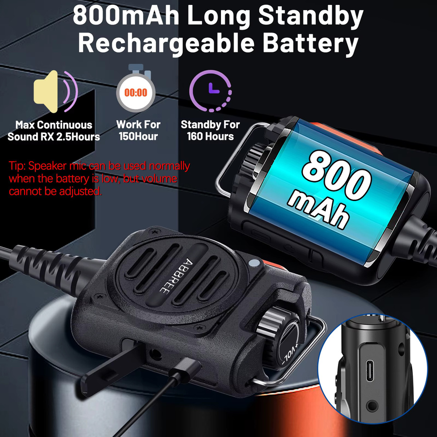ABBREE AR-158 Lautsprecher-Mikrofon in Schwarz mit K-Stecker und einstellbarer Lautstärke für Auto-Walkie-Talkie und Baofeng UV-5R Mini - Bild 5