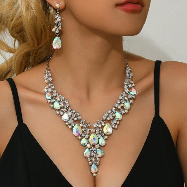 Rui Di Schmuck-Set Halskette, Ohrringe, Messing, Silber, Kristall, Damen - Bild 1