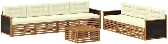 vidaXL Outdoor-Sofagarnitur aus Akazienholz mit Polstern, 8-teilig, Natur und Beige, B/T/H: 79 x 79 x 37 cm - Bild 1