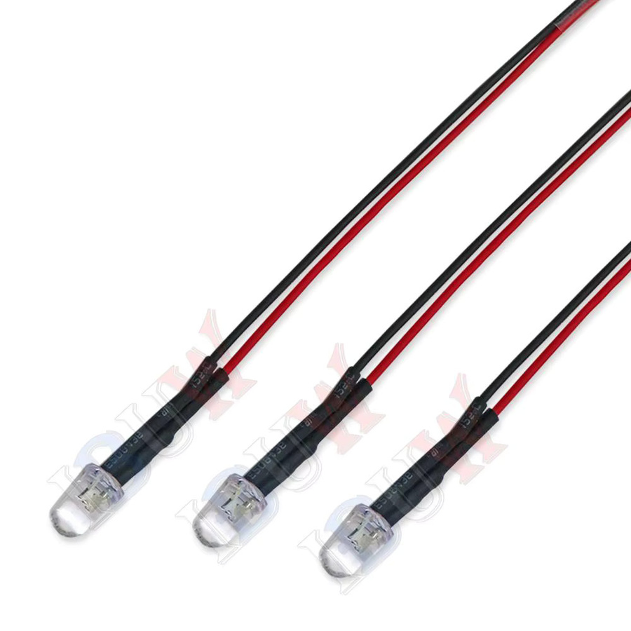 10er Set vorverdrahtete LED Dioden in 3mm und 5mm für 3V 6V 12V 24V DC in den Farben Gelb, Blau, Grün, Weiß und Rot - Bild 2