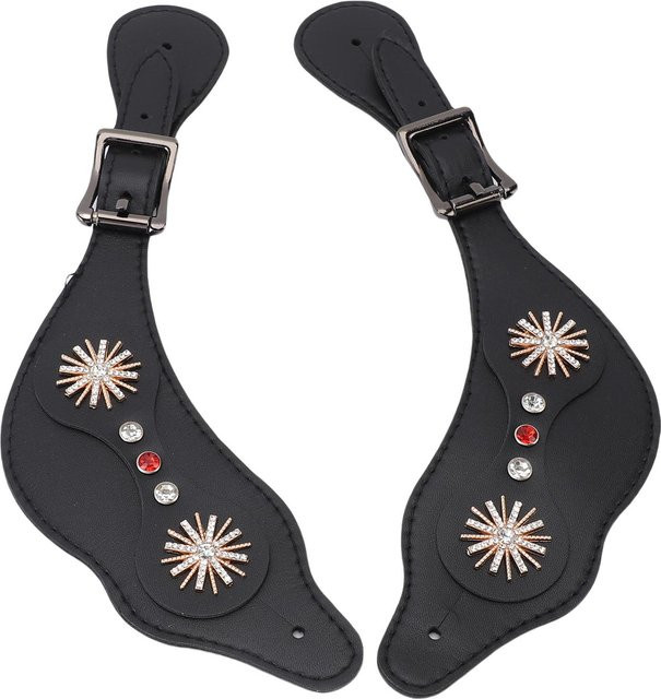 Sporenriemen Western, Strass Blumen, Schwarz, Verstellbare Länge - Bild 1