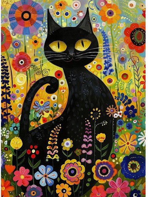 5D DIY Diamantmalerei Gustav Klimt Frau und Katze als Kreuzstich Stickerei mit Vollrunde Bohrer, Wandkunst für dein Heimdekor, Breite: 50 cm, Höhe: 70 cm - Bild 1