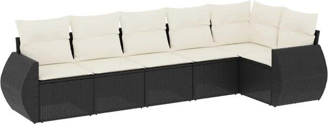 vidaXL 6-teilige Garten-Sofagarnitur in L-Form aus Poly-Rattan in Schwarz mit Kissen und pulverbeschichtetem Stahlgestell - Bild 1