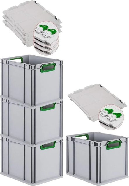 PROREGAL Spar Set 4x Eurobox Nextgen Color mit Scharnierdeckel und Schiebeschnappverschlüssen, Farbe Grün, H x B x T: 32 x 30 x 40 cm - Bild 1