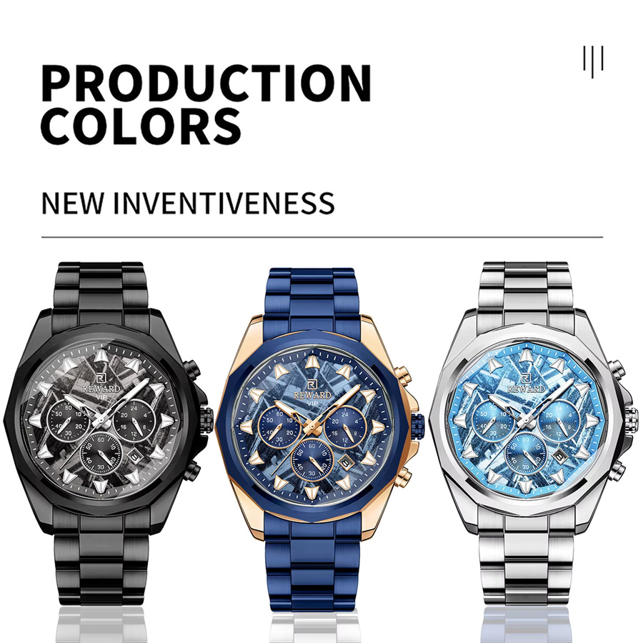 REWARD Chronograph, Quarz, Edelstahl, Blau, Herren - Bild 3