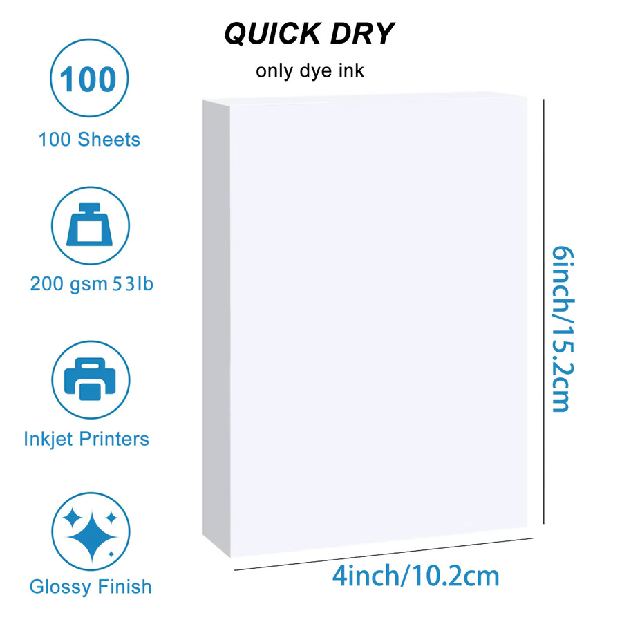 Glänzendes Fotopapier für Tintenstrahldrucker, 100 Blatt, 10 x 15 cm, 200 g/m2, Grau - Bild 2