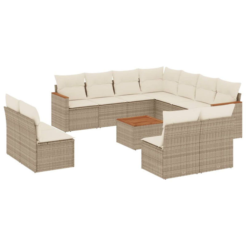 Vidaxl 12-teiliges Gartenmöbel-Set aus Polyrattan mit Kissen in Beige - Bild 2