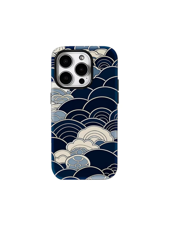 Cloud Handyhülle mit Wellenmuster für Apple iPhone 17 16 15 14 13 12 11 Pro Max Plus in Blau mit doppelschichtiger Rückseite - Bild 6