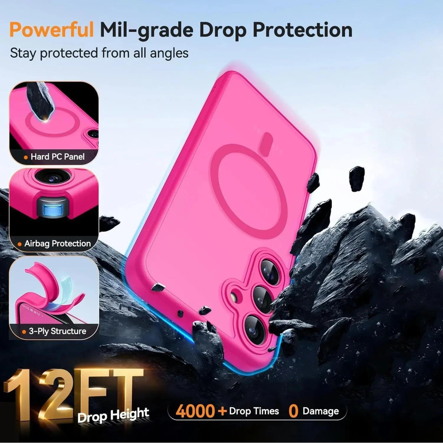 MagSafe Magnetische Kabellose Lade Case für Samsung Galaxy A56 A16 A36 A26 A06 A55 A35 A15 A05 5G Hülle, Matt Transparent und Pink - Bild 1