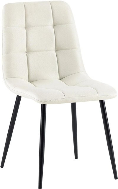 DELUKE Esszimmerstuhl FANOR in Creme mit Steppmuster aus Stoff und Metall, B/T/H: 45 x 55 x 84 cm - Bild 1