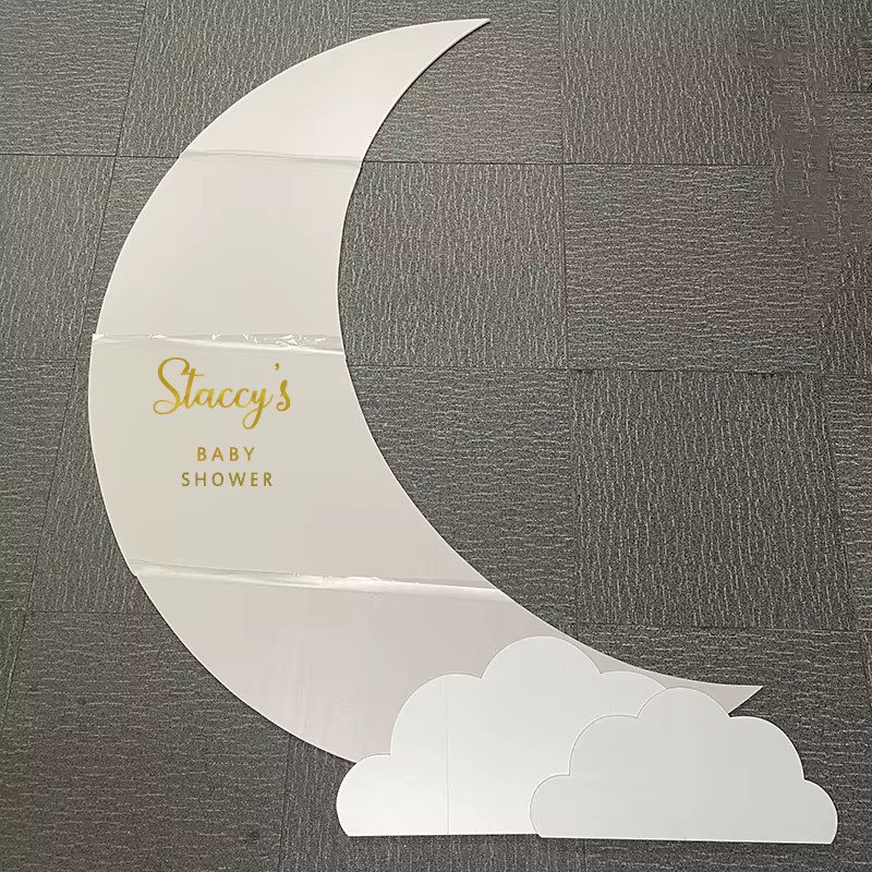 Personalisierte Boho Mond und weiße Wolken Fotokulisse für Babyparty, Hochzeit oder Geburtstag, Farbe: Weiß, Breite: 152,4 cm, Höhe: 152,4 cm - Bild 2