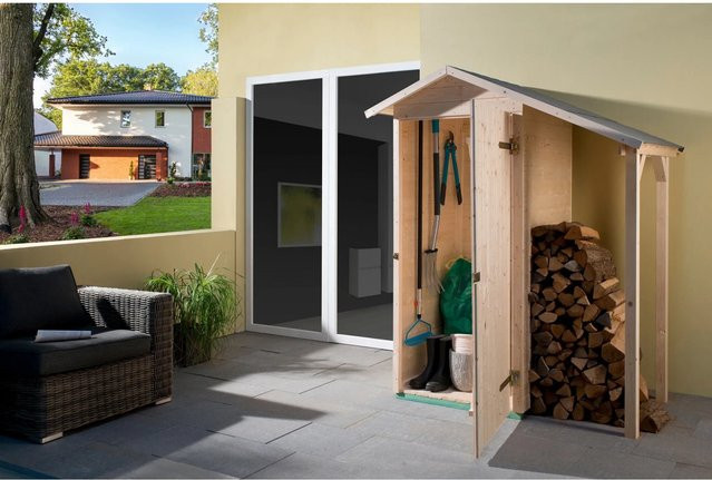 Weka Terrassenschrank aus Massivholz mit Schleppdach in Braun, B/T/H: 168 x 85 x 142 cm - Bild 1