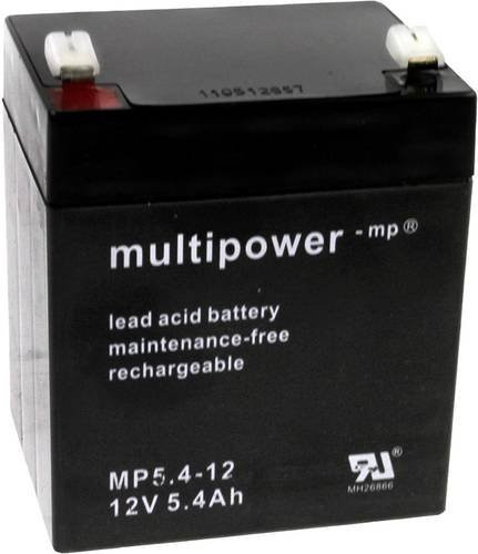 Multipower PB-12-5,4-4,8 Bleiakku 12V 5,4Ah Blei-Vlies AGM Schwarz B/H/T: 90 x 107 x 70 mm mit 4,8 mm Flachstecker wartungsfrei - Bild 1