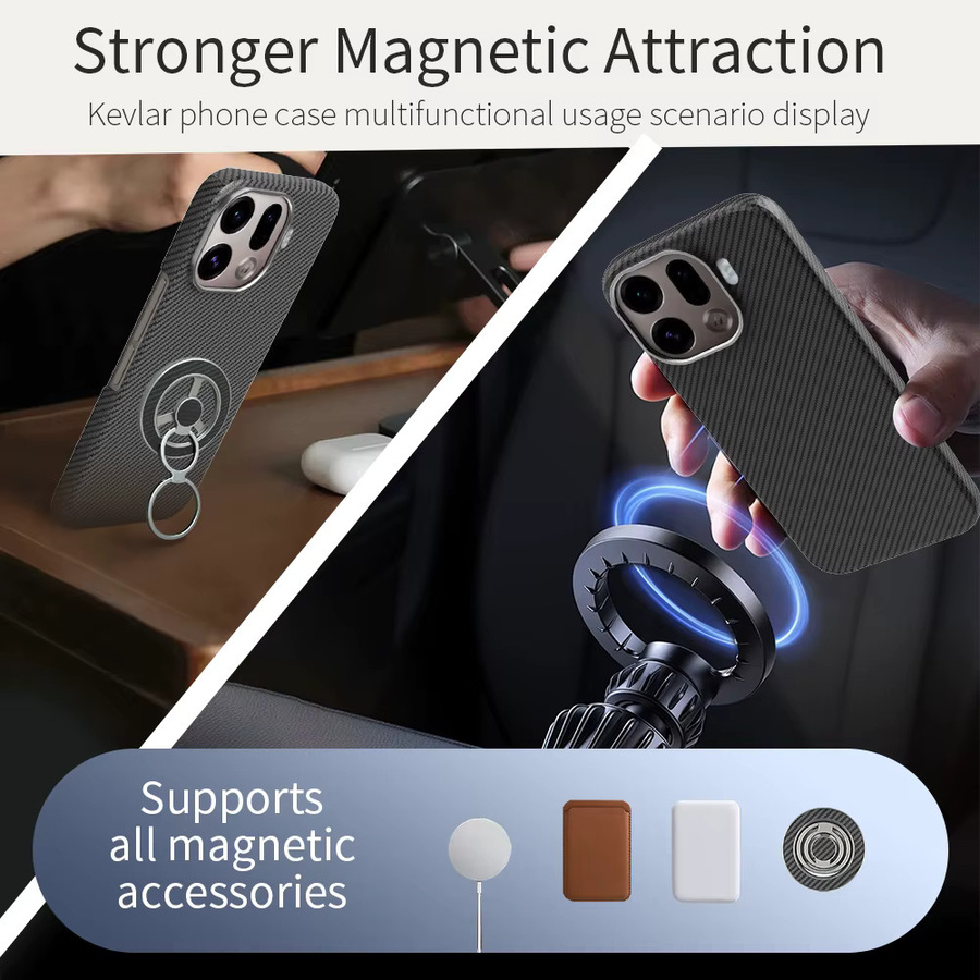 Magnetische Kevlar Carbon-Aramidfaser Hülle für Oppo Find X9 Pro und Find X9 in Schwarz - Bild 5