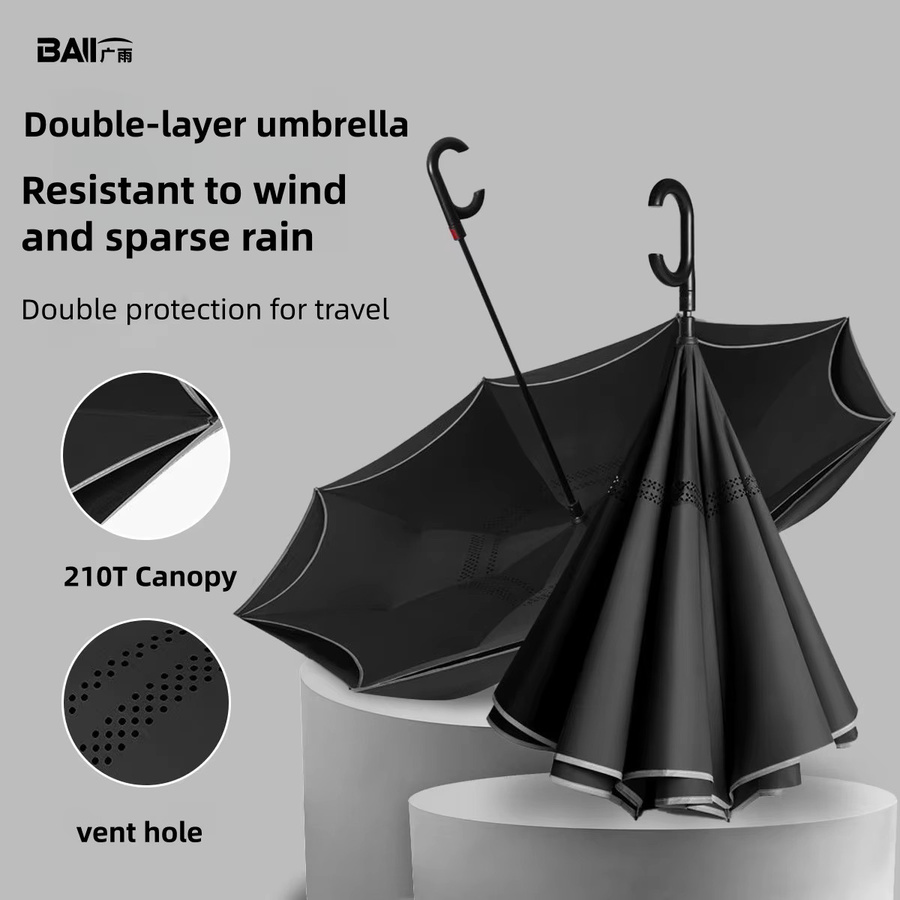 Momikawa Automatischer Windfester Regenschirm mit Langem Griff, Doppellagig und Verdickt, Blau und Schwarz - Bild 3