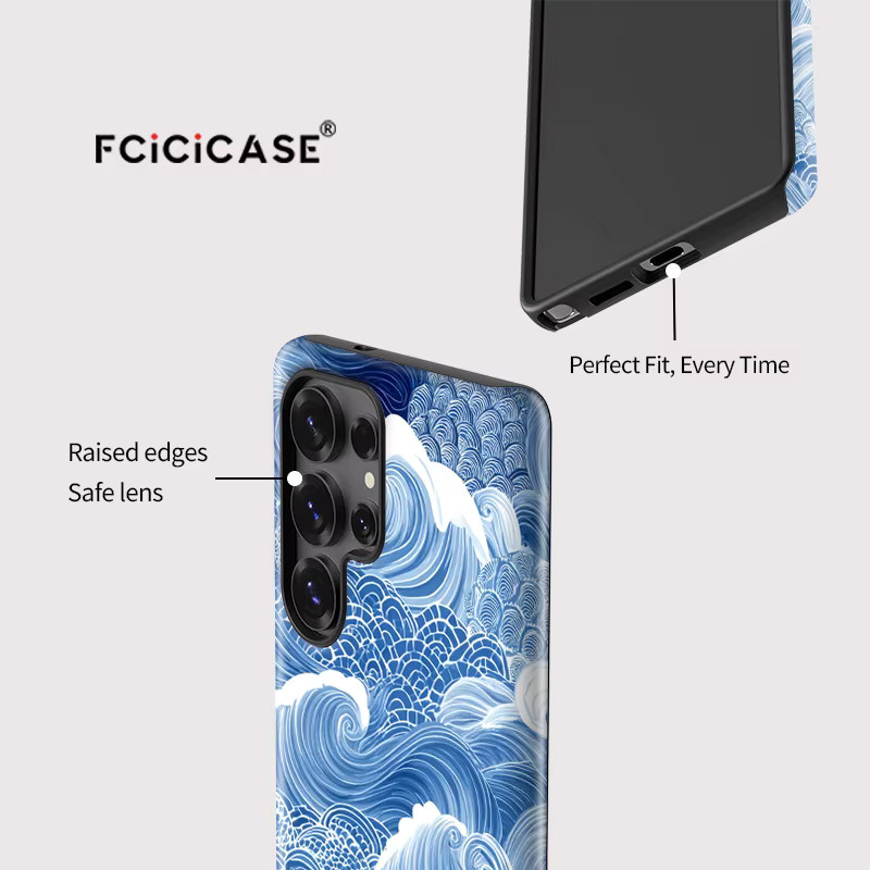 Fcicicase Handyhülle für Samsung Galaxy S26 Plus, S26 Ultra und S26 Edge mit Meereswellen-Druck in Blau, stoßfest und matt aus Acryl - Bild 4