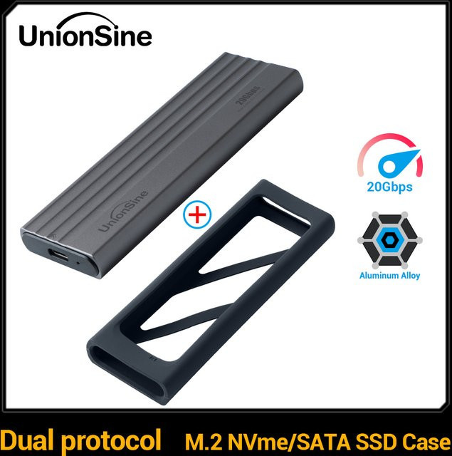 UnionSine M.2 SSD-Gehäuse mit USB-C Anschluss und 20 Gbit/s Übertragungsrate für M- und B&M-Key SSDs (2230, 2242, 2260) - Bild 1