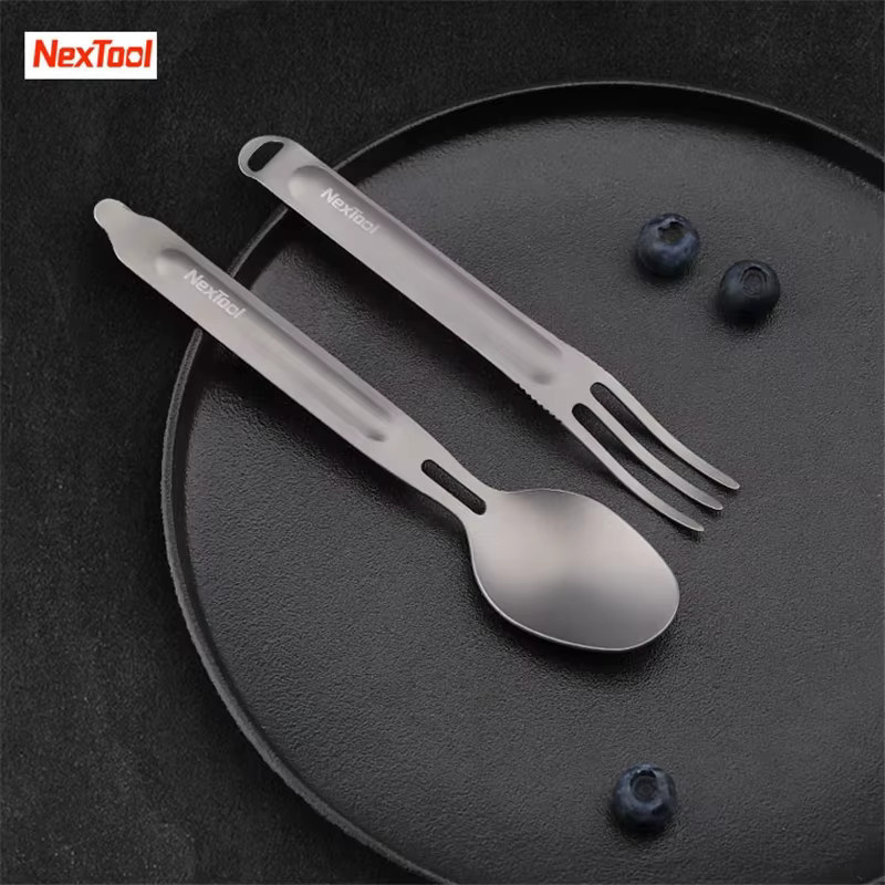 NexTool Outdoor Besteckset aus Titan mit Gabel und Löffel 2-in-1 in Silber Matt inklusive Aufbewahrungsbox - Bild 2