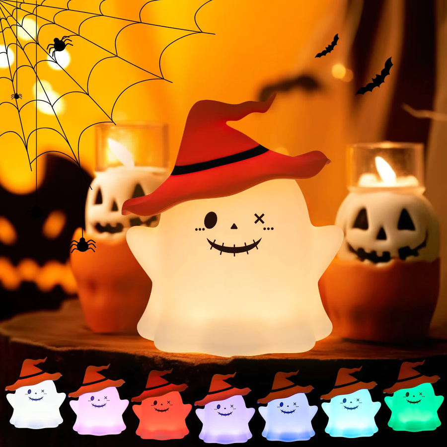 HPH Halloween Nachtlampe aus Silikon, wiederaufladbare Cartoon-Tischlampe in Weiß für das Kinderzimmer - Bild 6