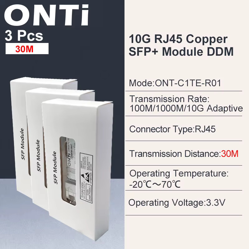ONTi 10G RJ45 Kupfer SFP+ Modul 10GBase-Tx Ethernet für FTTH kompatibel mit Cisco und Mikrotik Switch - Bild 3